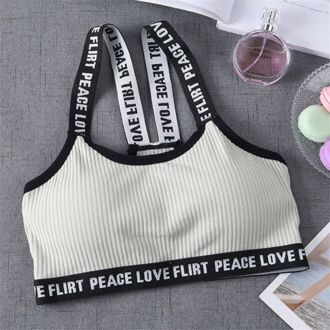 Sport Cropped Top Bra Push Up Running Yoga Bra Cotton Letters Sport Tops For Women Gym Wear Solid Fitness Bra Women Sportswear