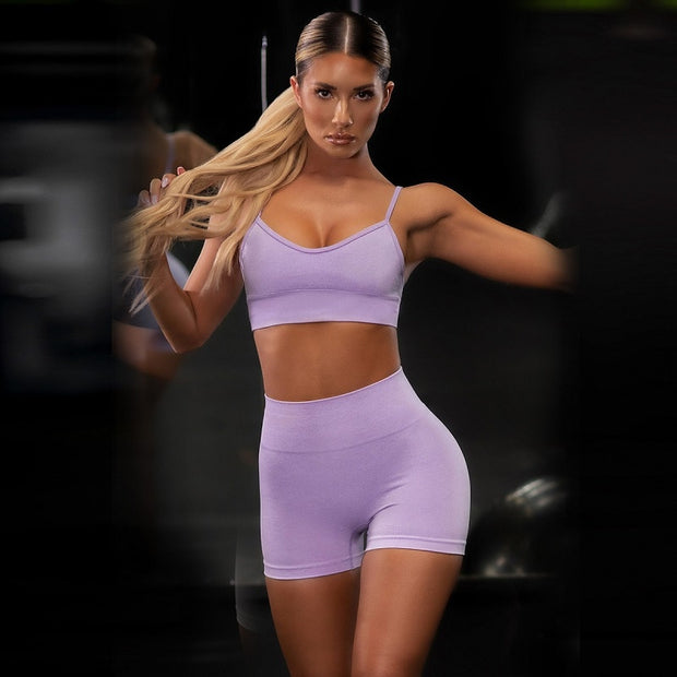 7 Colors Women Seamless Yoga Set Short Sleeve Crop Top High Waist Sport Leggings Active Wear Gym Suit Workout Clothes For Women