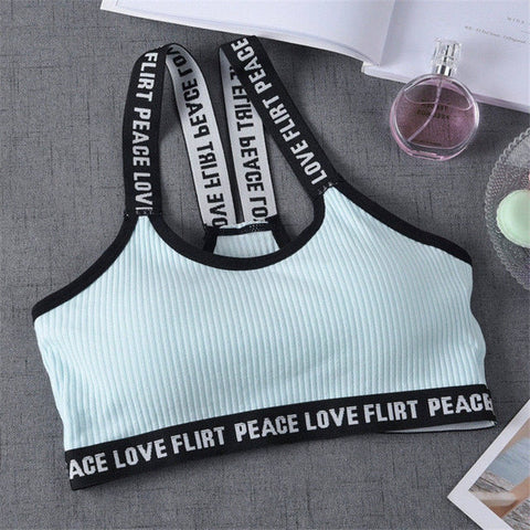 Sport Cropped Top Bra Push Up Running Yoga Bra Cotton Letters Sport Tops For Women Gym Wear Solid Fitness Bra Women Sportswear