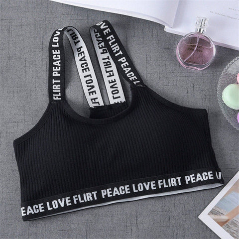 Sport Cropped Top Bra Push Up Running Yoga Bra Cotton Letters Sport Tops For Women Gym Wear Solid Fitness Bra Women Sportswear