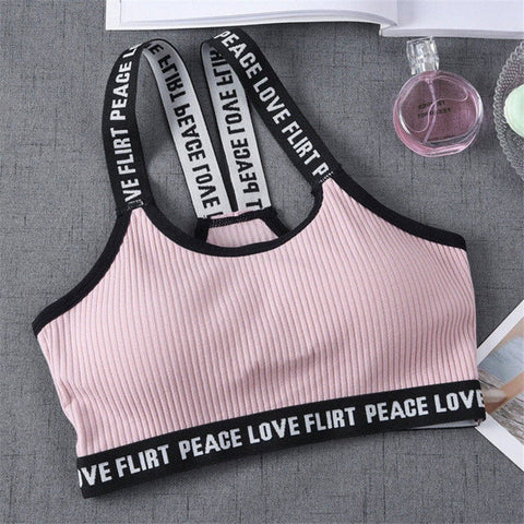 Sport Cropped Top Bra Push Up Running Yoga Bra Cotton Letters Sport Tops For Women Gym Wear Solid Fitness Bra Women Sportswear